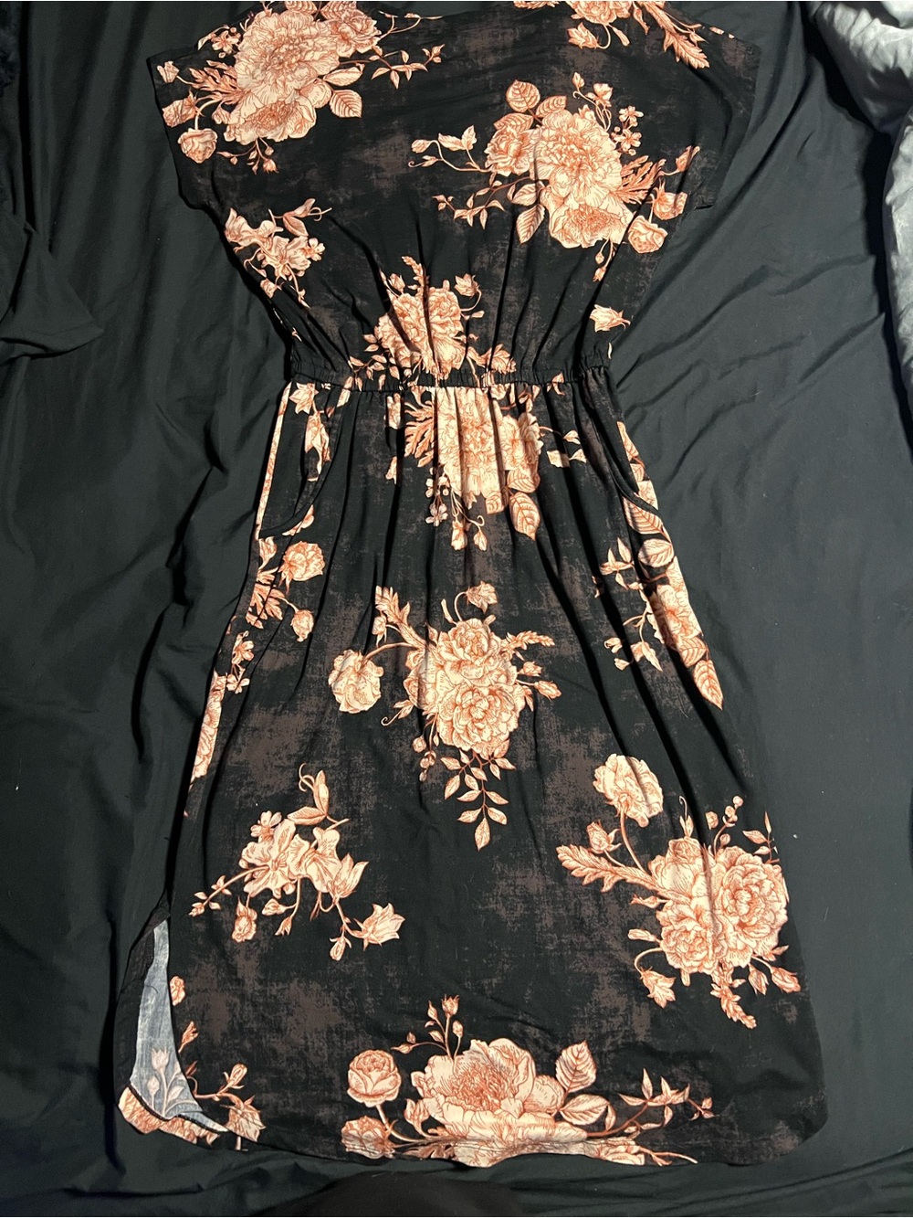 LuLaRoe Black Midi Dress with Peach Floral Print